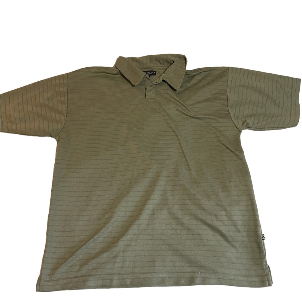 ADOLFO Men’s olive green Collard short sleeve shirt